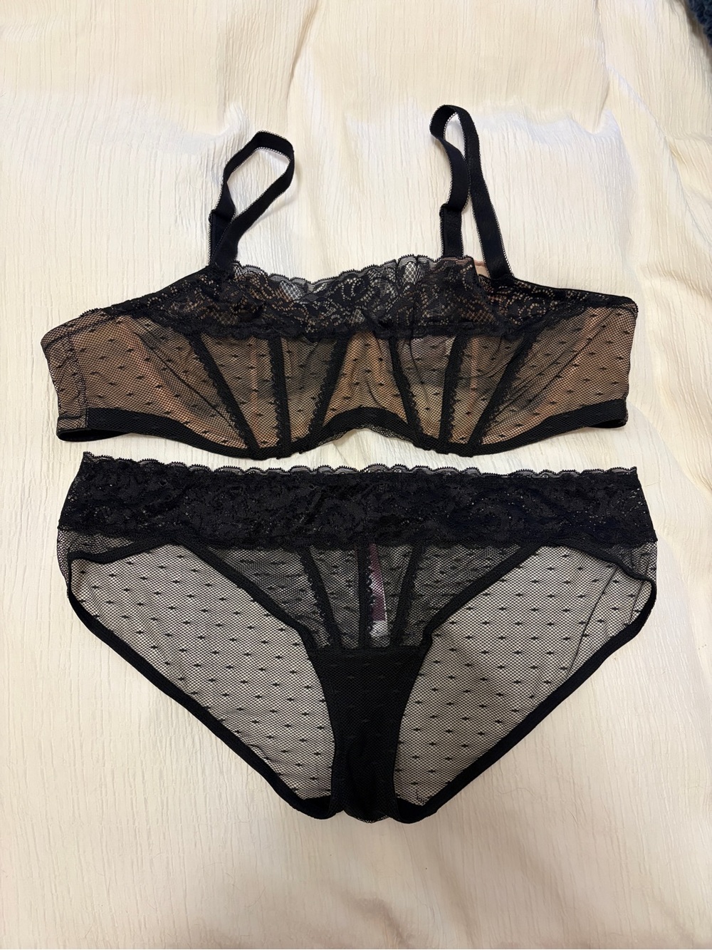 Sheer Lace Bralette Set - Black